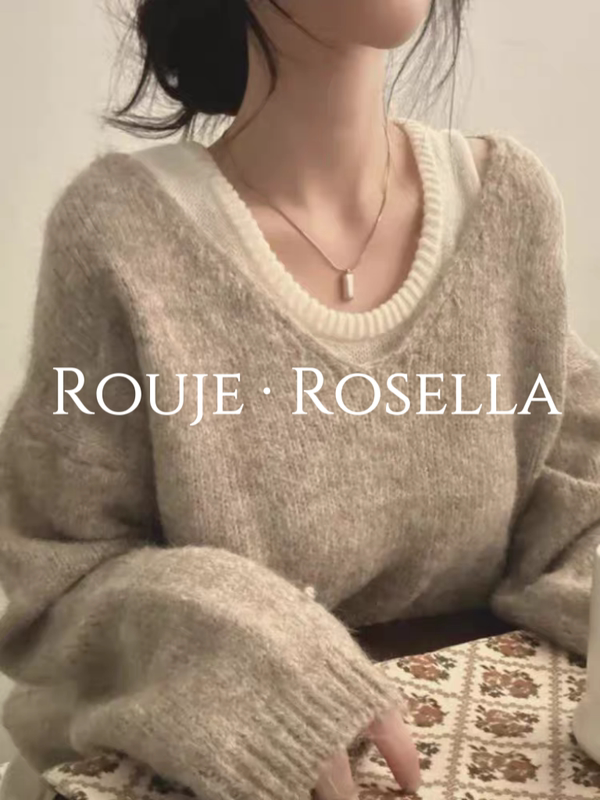 French Brand Rouje Rosella Is Full of Beauty ⭐ Lazy Style Layered Women's Autumn and Winter Vest and Sweater Two-Piece Set