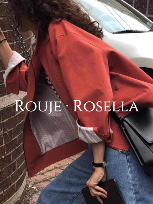 French Rouje Rosella Retro Fashion ⭐ Red Jacket for Women, Versatile Autumn and Winter Loose Casual Jacket French Rouje Rosella Retro Fashion ⭐ Red Jacket for Women, Versatile Autumn and Winter Loose Casual Jacket