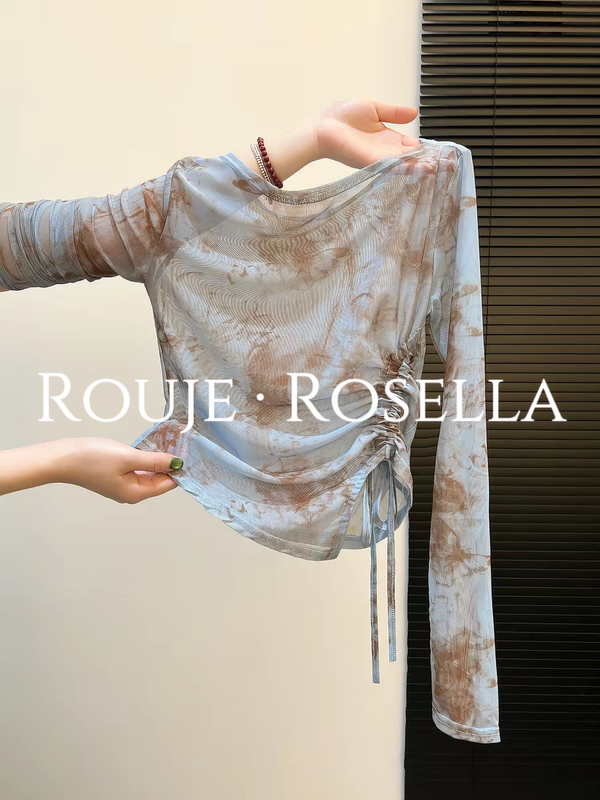 French Rouje Rosella Is Simple, Luxurious and Beautiful ⭐ Tie-Dye Drawstring Long-Sleeved T-Shirt for Women, Summer Sun Protection, Stunning Top French Rouje Rosella Is Simple, Luxurious and Beautiful ⭐ Tie-Dye Drawstring Long-Sleeved T-Shirt for Women, Summer Sun Protection, Stunning Top
