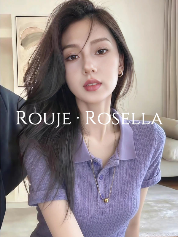 French Rouje Rosella's Personal Favorite ⭐ Purple Polo Collar Knitted Short-Sleeved Top for Women in Summer, Very Nice-Looking Top