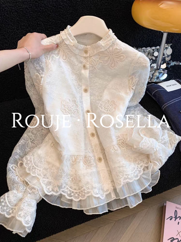 French Rouje Rosella Has a Stunning Beauty ⭐ French Palace Style Embroidered Lace Shirt for Women Early Spring Top