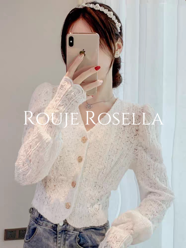 French Rouje Rosella ⭐ French Lace Shirt for Women, New Autumn and Winter Design, Niche Long-Sleeved Top