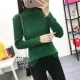 Mùa đông cộng với áo len dày nhung ấm áp đoạn đầu ngắn Cổ áo giữa cổ áo sơ mi dài tay áo len mới hoang dã các kiểu áo len