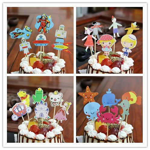 New Cake Decoration Inserted Card Decoration Baking Cartoon Birthday Party Cake Banner Cartoon 6 Sets