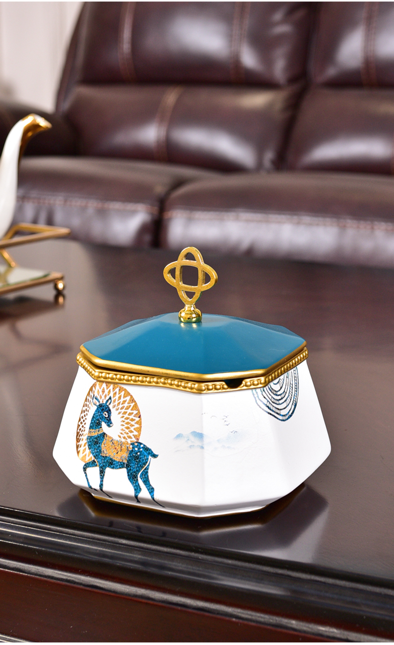 Creative ashtray with cover ceramic prevent fly ash American home sitting room move trend, multi - function store content box