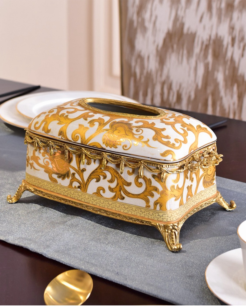 European American light much wind high - end ceramic decorative paper tissue box sitting room dining - room tea table suction box for carton furnishing articles