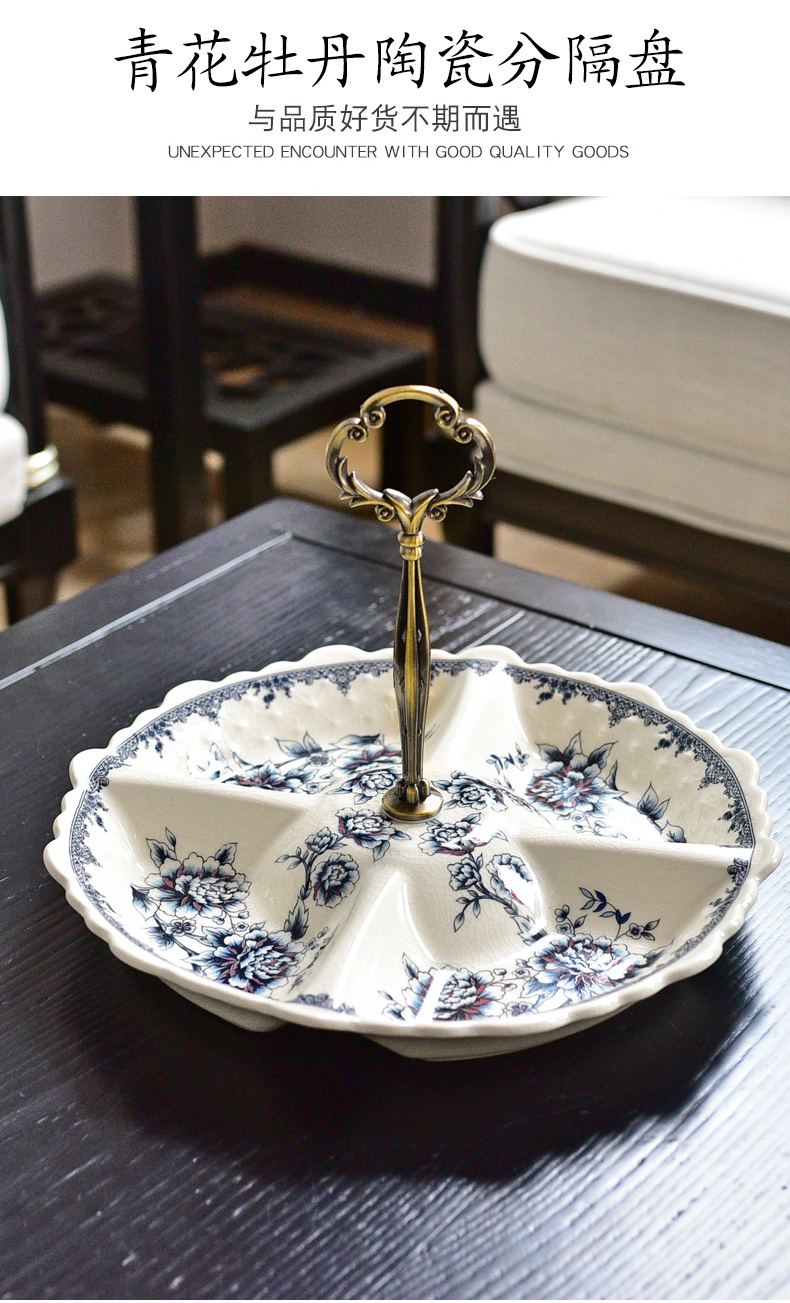 Three - piece ceramic bowl of new Chinese style new classic tea table table furnishing articles blue - and - white decoration home decoration restoring ancient ways