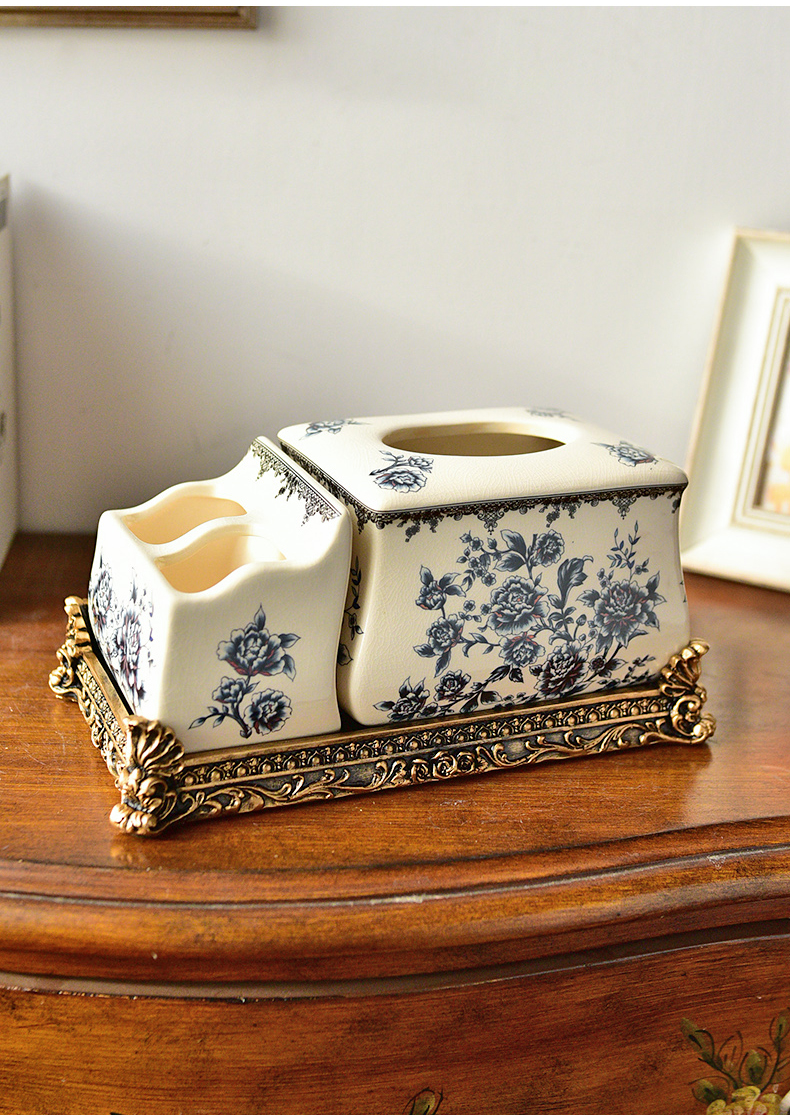 Three - piece ceramic bowl of new Chinese style new classic tea table table furnishing articles blue - and - white decoration home decoration restoring ancient ways