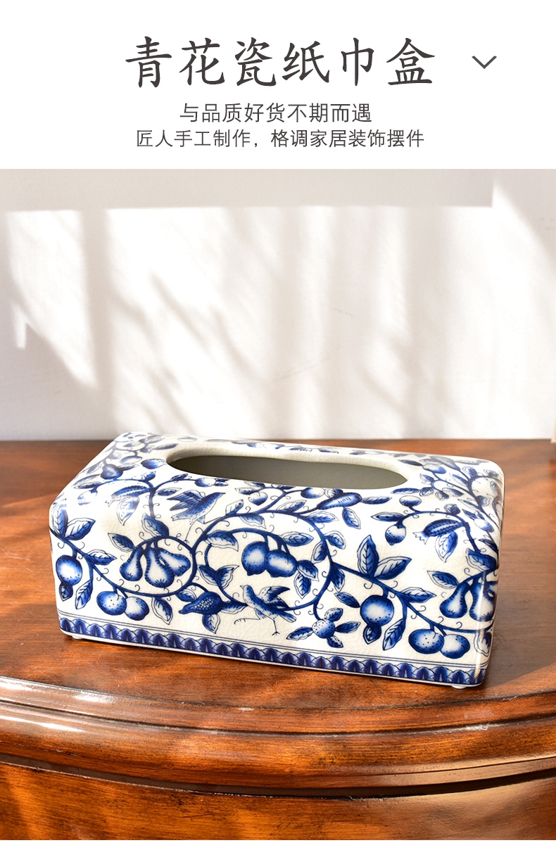 Tissue boxes of new Chinese style restoring ancient ways is the sitting room tea table to receive restaurant blue and white porcelain ceramic pump box household decorative furnishing articles