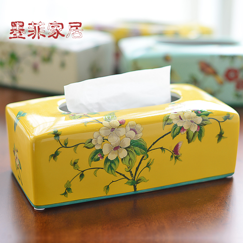 Ceramic Toilet Paper Box Home New Chinese Style Living-room Extraction Toilet Paper Box Tea Table Containing decorated napkin paper towels box hem