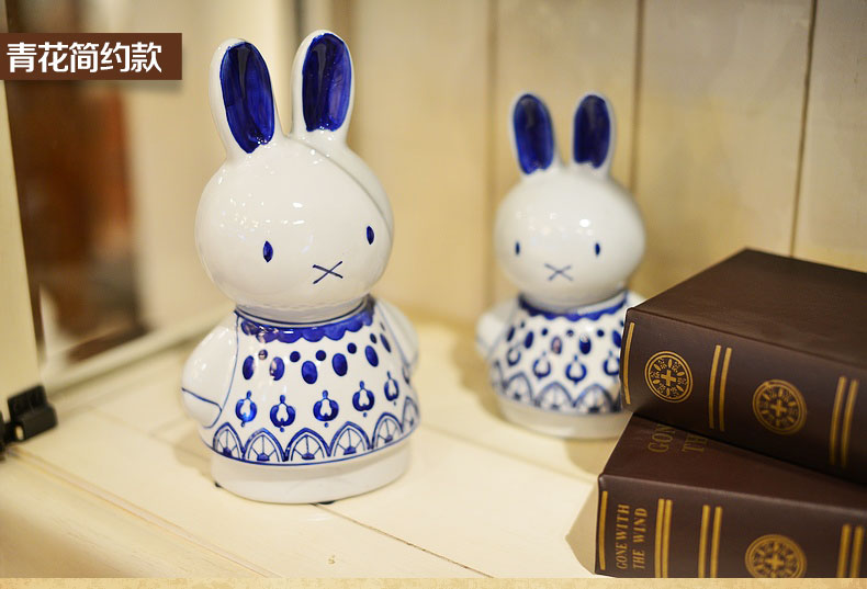 Creative lovely rabbit furnishing articles blue and white porcelain home decoration and practical birthday gift to send picking girlfriends