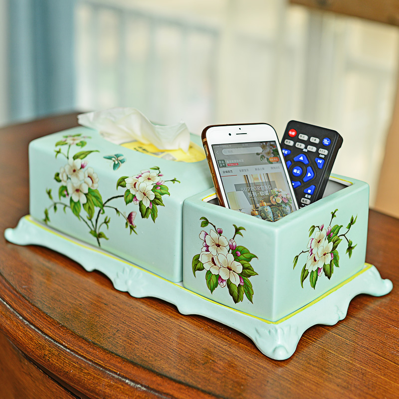 New Chinese style restoring ancient ways ceramic multi - function remote tissue box sitting room dining - room use American tea table smoke box furnishing articles