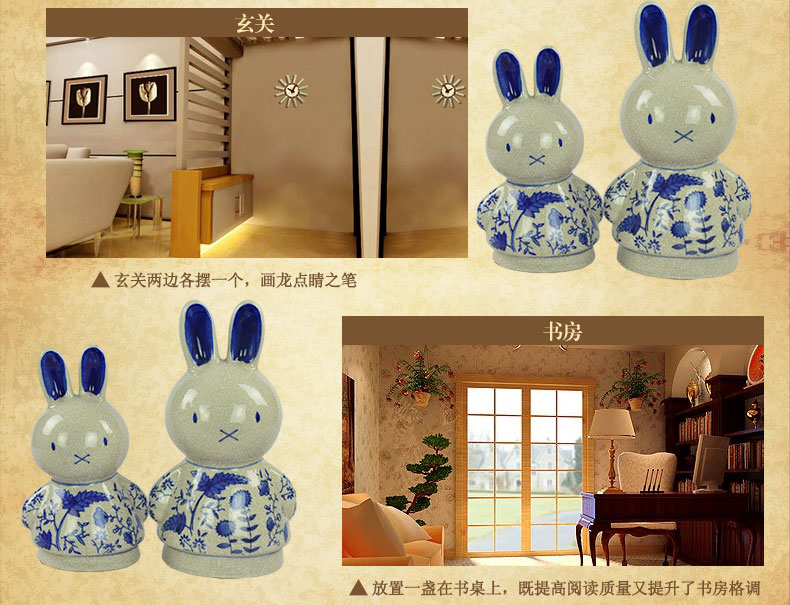 Creative lovely rabbit furnishing articles blue and white porcelain home decoration and practical birthday gift to send picking girlfriends