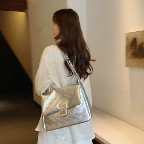 Цепь с ромбовидным узором, вместительная и большая сумка на одно плечо, сумка через плечо