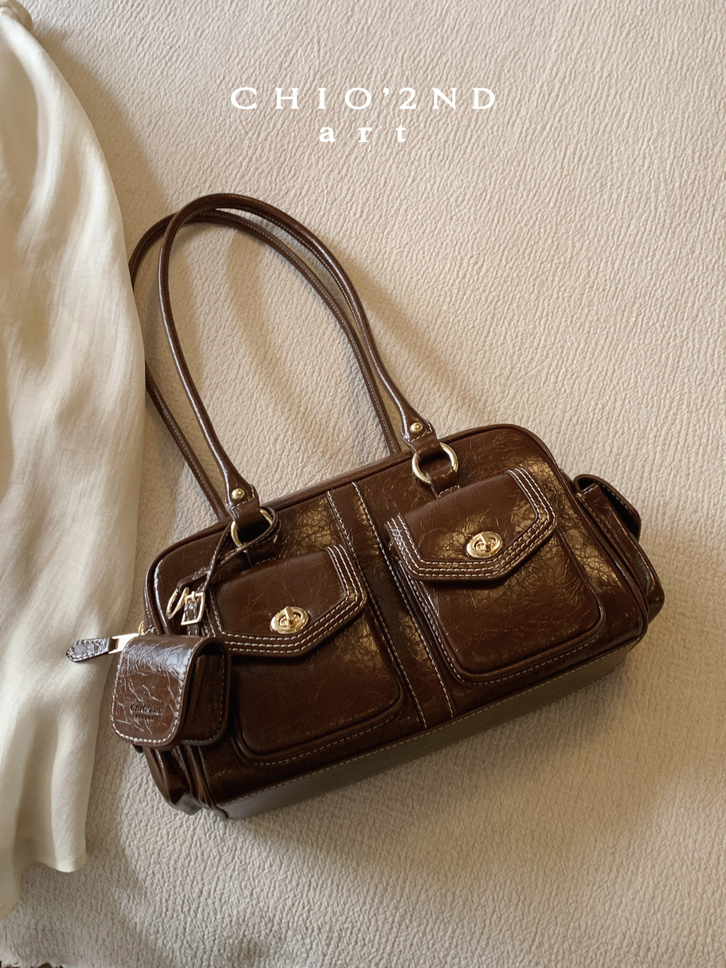 Nanfeng Chio2Nd Flowing Gold Impression Pillow Bag Women's Spring and Summer Work Commuting Shoulder Bag Boston Handbag