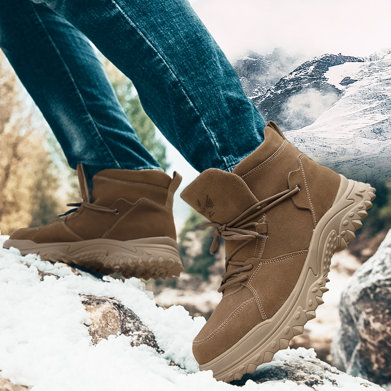 Snowy Boots Male Leather Hair All-winter Warm Plus Suede Thickened Northeast Waterproof Non-slip Genuine Leather Men Outdoor Cotton Shoes