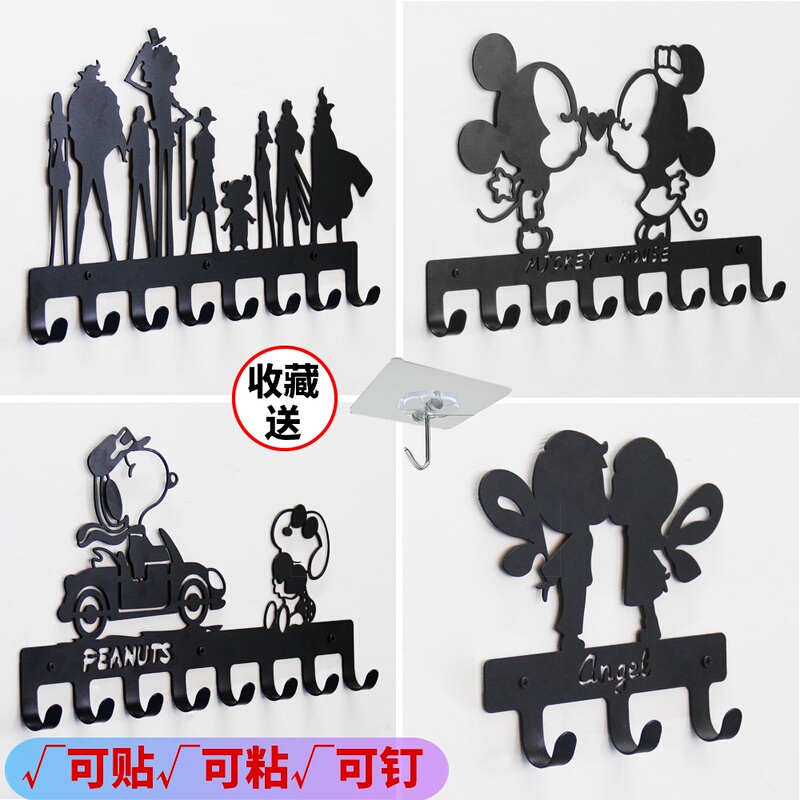 Iron Art Hooks, No-Drill Adhesive Hooks, Creative Decorative Wall Hangings, Traceless Stickers, Door-Back Hooks for Hanging Keys, Storage, Coat and Hat Hooks, Cartoon Style