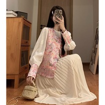 Maternity wear spring suit 2024 new spring style new Chinese embroidery stand collar plate button national style shirt vest two-piece set