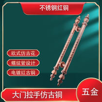 Gate winter melon head handle European antique glass handle wooden door retro red bronze stainless steel crown head
