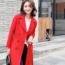 High-end double-sided cashmere coat in autumn and winter 2021 long new wedding wedding big red woolen cloth coat female