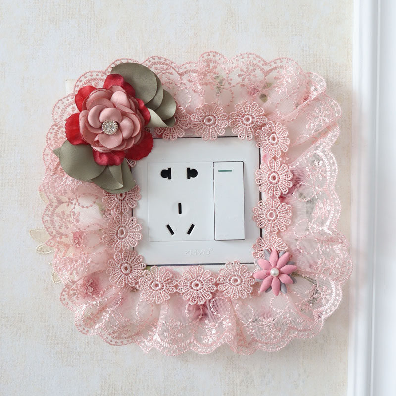 Light Extravagant Switch Cover Eurostyle Lace Switch Sticker Strong Post Home Cute Protective Protective Wall Socket Dust-Proof Bed Bag