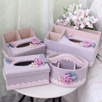 Jieya European tissue box Living room multi-function tissue box storage box Household paper box Creative tissue box Fabric