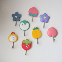 Cute resin stainless steel adhesive hook bathroom strong wall hanging small hook kitchen nail-free door back wall hook