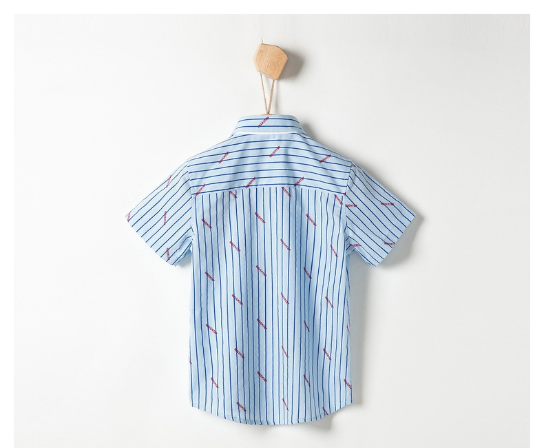 Yibei Huangcheng boy áo sơ mi ngắn tay mùa hè nước ngoài mùa hè nhỏ trẻ em cotton giản dị sọc áo phiên bản Hàn Quốc - Áo sơ mi đồ bộ cho bé gái