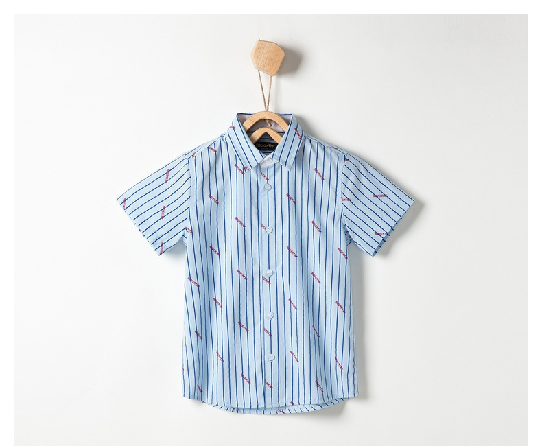 Yibei Huangcheng boy áo sơ mi ngắn tay mùa hè nước ngoài mùa hè nhỏ trẻ em cotton giản dị sọc áo phiên bản Hàn Quốc - Áo sơ mi đồ bộ cho bé gái