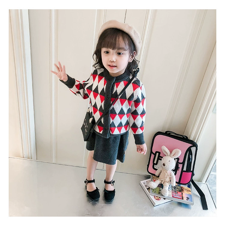 Cô gái mùa thu 2018 mới trẻ em đan váy phù hợp với cô gái nước ngoài áo len bé gái hai mảnh váy công chúa