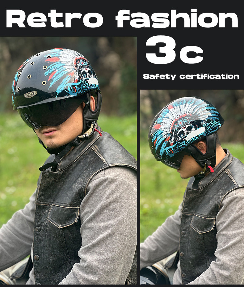 Hot-Selling Motorcycle Summer Retro Half Helmet Breathable Helmet Electric Vehicle Ultra-Light Cruiser Helmet 3C Certified Unisex Helmet