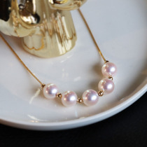 Aurora transparent powder Japan imported mirror girl glossy Akoya five natural seawater pearl necklace road Road