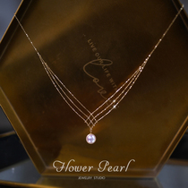 Woven Gold Girl Japan Extreme Light Akoya Natural Seawater Pearl Dazzling Pearl Beads Chain Lace Necklace Lock Bone Chain