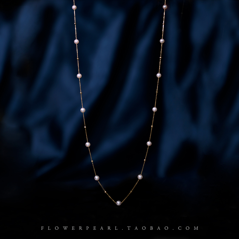 Stars • Japanese Aurora Akoya Seawater Pearl can orbit double-layer 18K gold sweater chain long-plate necklace