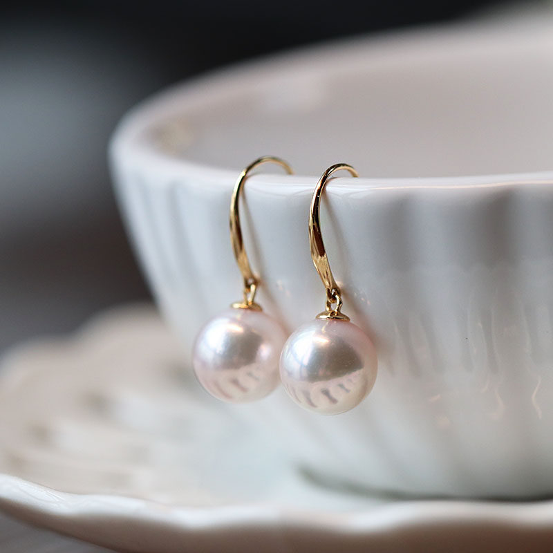 Special Classic 18K Gold Basic Ear Hook Earrings Japan Imported Aurora Akoya Natural Seawater Pearl Ear Hook Earrings Earrings