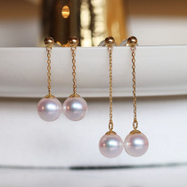 Japanese Aurora Akoya natural seawater pearl 18K gold long earrings wind blowing Song Hye Kyo Sister Golden Bean EAR thread