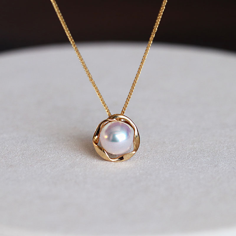 Thick Gold Rose Wrap Japan Imported Aurora Akoya Natural Seawater Pearl 18K Gold Pendant Does Not Contain Necklace