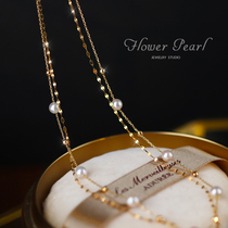 Florida Jewelry Phantom Japan Auris Akoya Sea Water Pearl 18K Gold Double Layer Full Of Star Lock Bone Necklace
