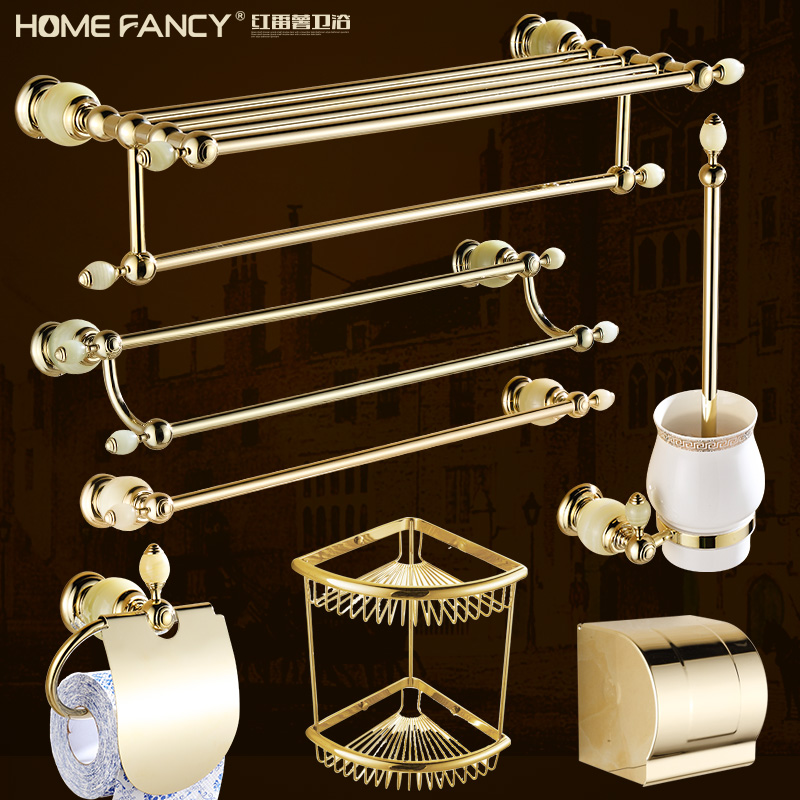 European jade marble towel rack Gold bathroom pendant Bath towel rack Hardware pendant set Powder room shelf