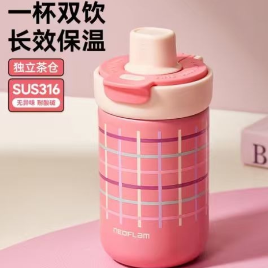 韩国Neoflam保温杯大容量水杯手提便携吸管杯女巨无霸双饮咖啡杯
