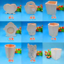 Solid wood pen holder round square hexagonal cylindrical pen holder kindergarten hand DIY clay paste painting accessories