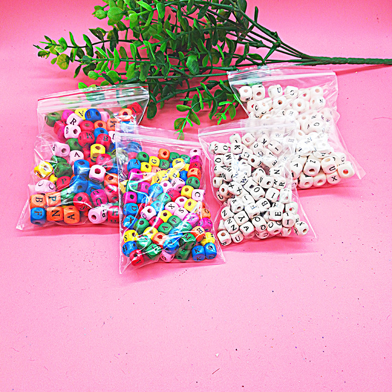 Color letter square bead wooded beads Beads Woven Handmade String Bead Ornament Kindergarten Handmade DIY material