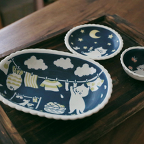 Glutinous rice porcelain) Japanese imported cat Japanese plate fish plate plate frosted tableware
