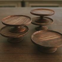 Glutinous rice porcelain) wood whole wood high feet mini support natural wood dim sum wood support mini solid wood tray
