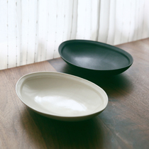 Glutinous rice porcelain) sub mouth Series super warm white oval disc dumb black oval disc dinner plate