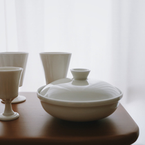 Glutinous rice porcelain) Jingdezhen writer's hand-made apricot white cute cover bowl Chinese dessert cover bowl ceramic cover bowl