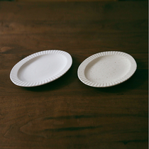 Glutinous rice porcelain National Ware folding oval plate ins style dinner plate simple flat plate ceramic white glaze sesame glaze