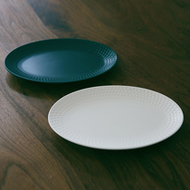 Glutinous rice porcelain) national two-color Oval dinner plate bump small point retro durable look buy buy buy elliptical disc