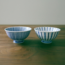 Glutinous rice porcelain) Japanese imported traditional grass grain tall rice bowl striped Goblet