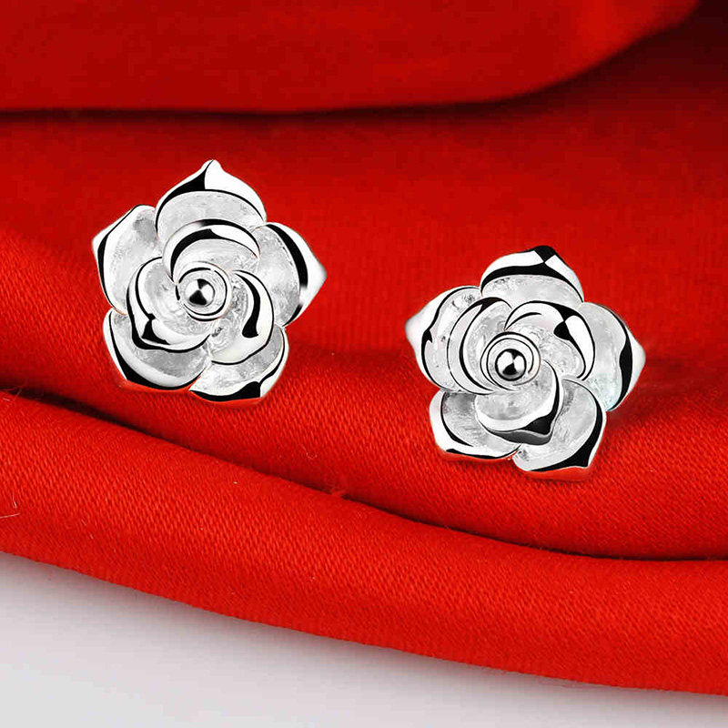 Earrings women's sterling silver 999 rose earrings temperament hook to raise ears for middle-aged and elderly mothers Mother's Day gift